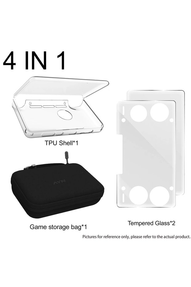 Package 1 4-in-1 Accessories for AYN THOR Handheld: Tempered Glass Screen Protector, Storage Bag, Pr