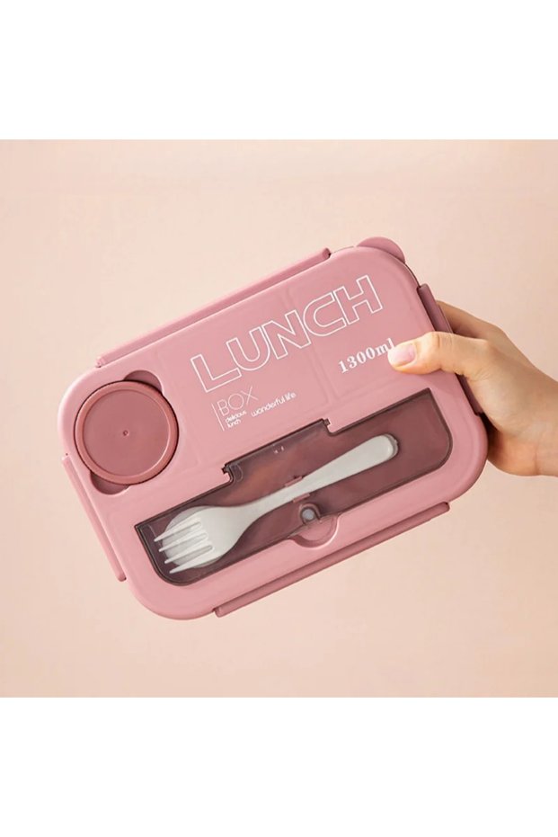 Pink Compartment 1300ML Portable Lunch Box Kids Students Office Bento Box With Fork and Spoon Microw