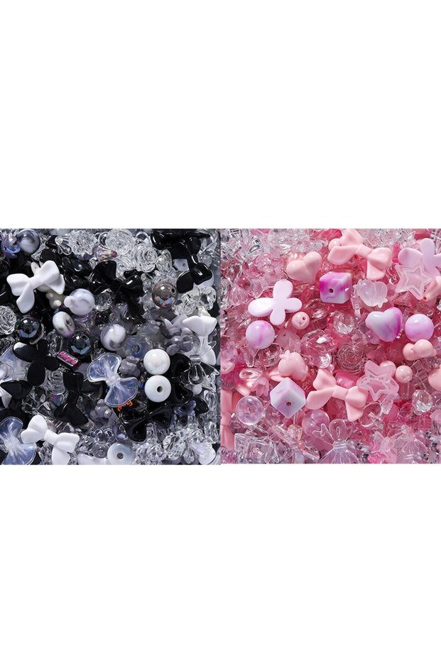 Pink and Black 40g 2 Style Mixed Flowers Heart AB Color Phone Chain Beads Necklace Earrings Beads Mu