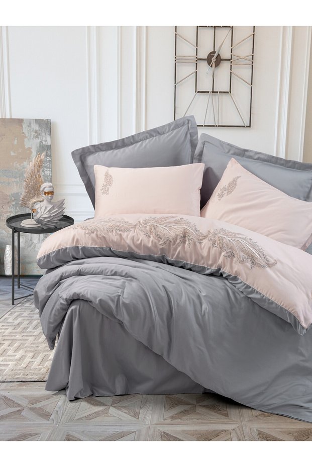 Brode Satin Double Duvet Cover Set Sheen Gray
