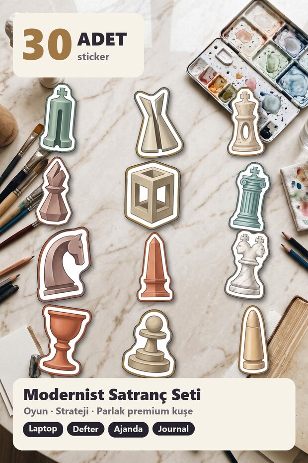 30-Piece Modernist Chess Figures Sticker Set - for Laptop and Notebook