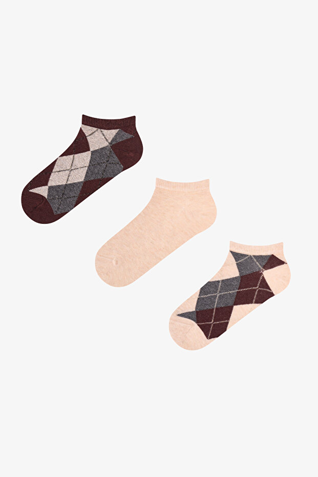 3 Pairs of Seamless Cotton Socks with Glitter Detail and Diamond Pattern