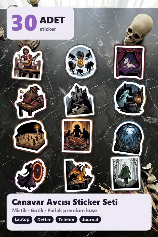 The Witcher Themed Sticker Set 30 Pieces - Mystical Gothic Laptop Notebook Phone