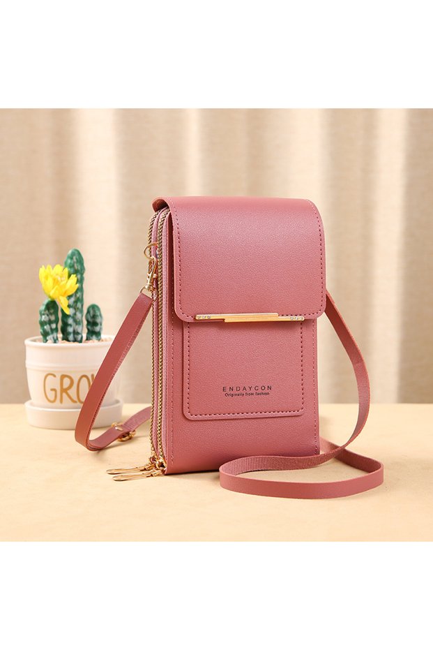 Dark Pink Women Crossbody Shoulder Bags Wallets Touch Screen Cell Phone Bag Soft Leather Strap Handb