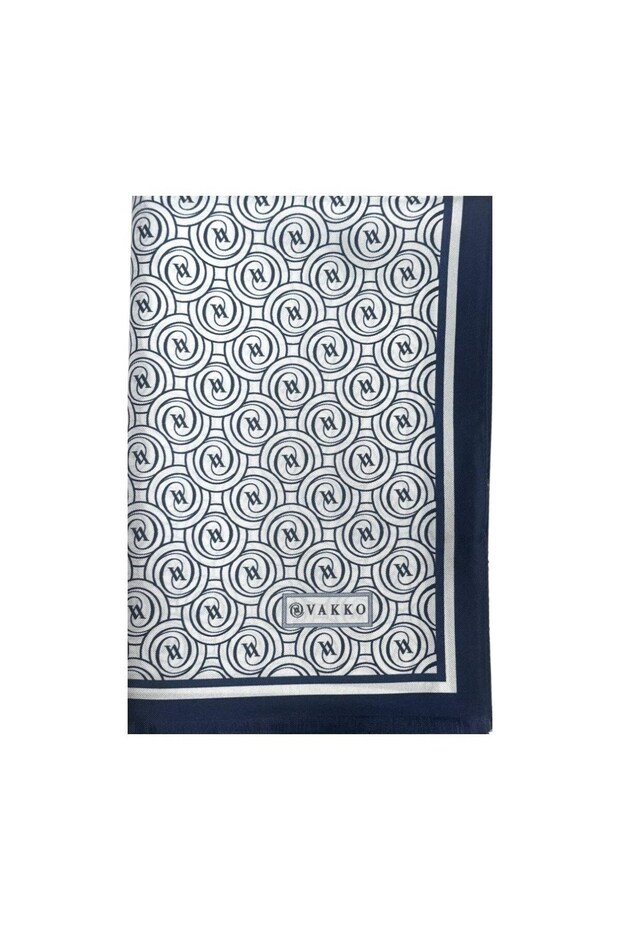 Tivil Monogram Shawl 41407-White Navy Blue