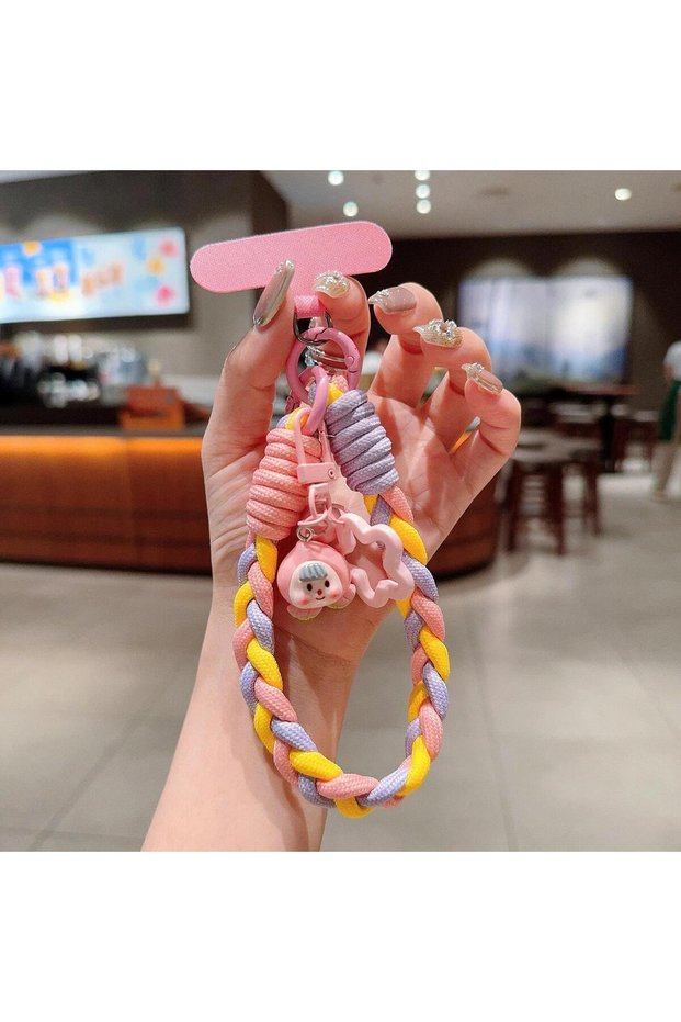 XSGD 2 Cute Creative Cartoon Mobile Phone Universal Lanyard Three-Color DYM Wrist Strap Hand-Woven H