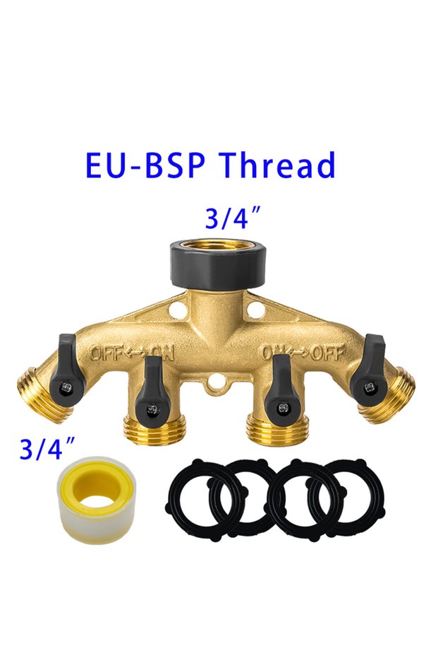 4 WAYsEU 4 Ways Heavy Duty Brass Garden Hose Splitter Bibcock Connector Spigot Adapter Tap Faucet Ho