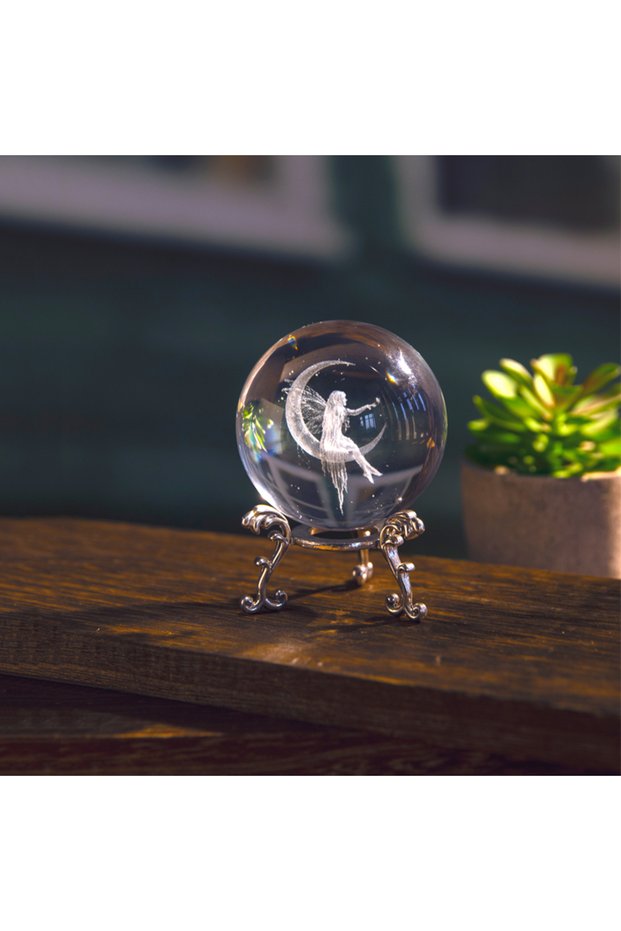 Moon girl 1pc Moon Fairy Crystal Ball With Stand, 3D Laser Engraved Fairy Moon r1Statue, Home Decor