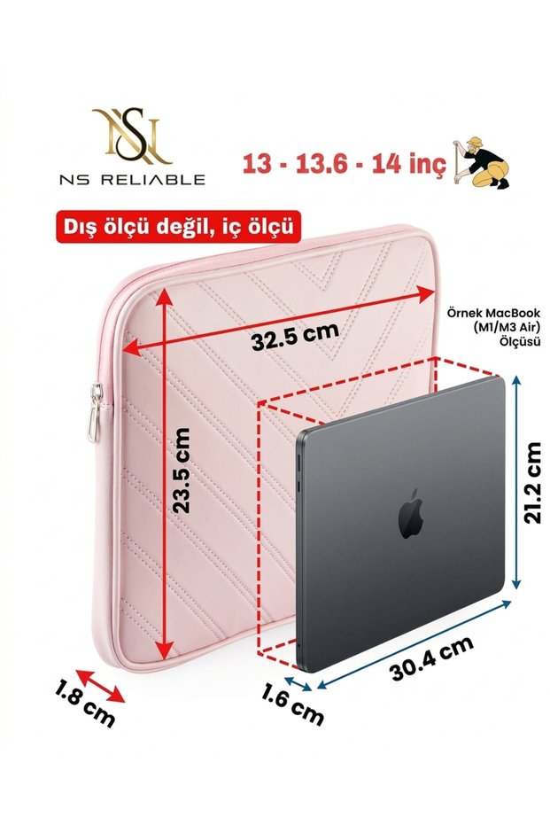 13-13.6 Inch MacBook Air Pro Compatible Leather Laptop Bag - Protective Case and Laptop M2 M3 - Light Pink