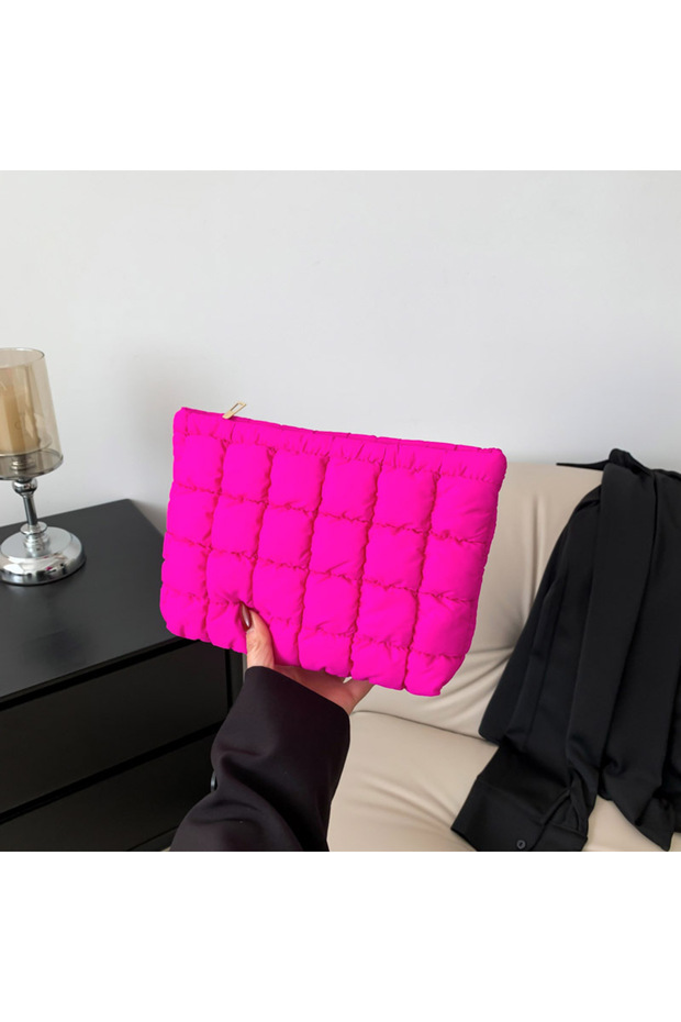 Rose red Wholesale Women Cosmetic Quilted Bag Square Makeup Storage Clutch Bags Simple Girl Lipstick