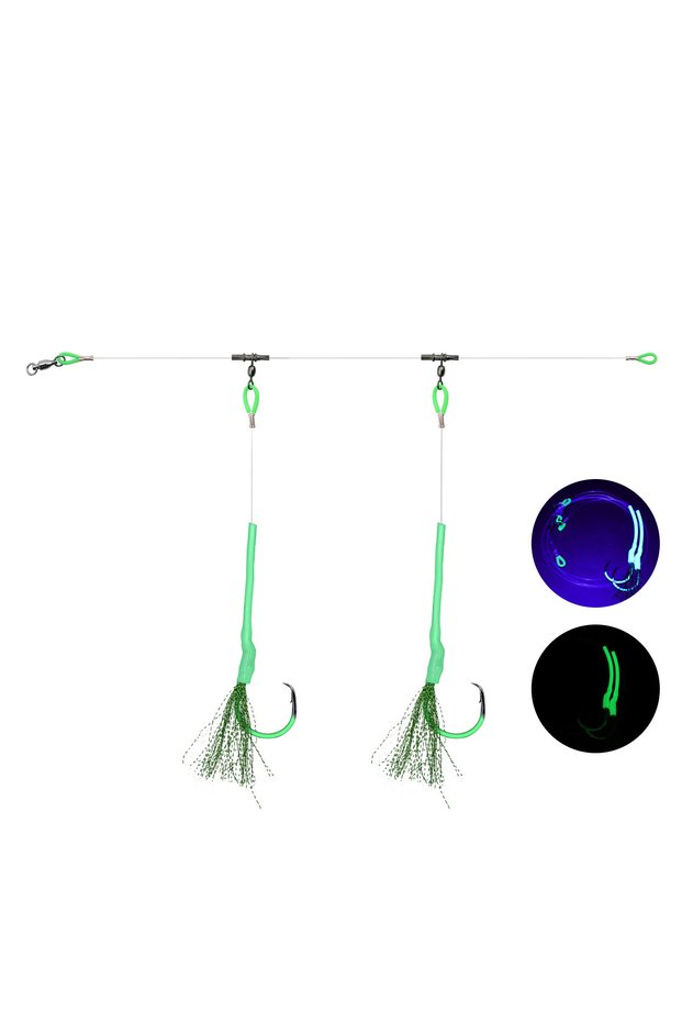 Green-Luminous Hooks ZYZHE 1pc Deep Sea Fishing Rigs Cod Rig Strong Fishing Line with Luminous Tube