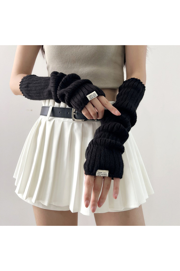 40cm black 2024 New Spring Y2K Sweet Knitted Arm Warmers Long Sleeve Fingerless Gloves Harajuku Girl