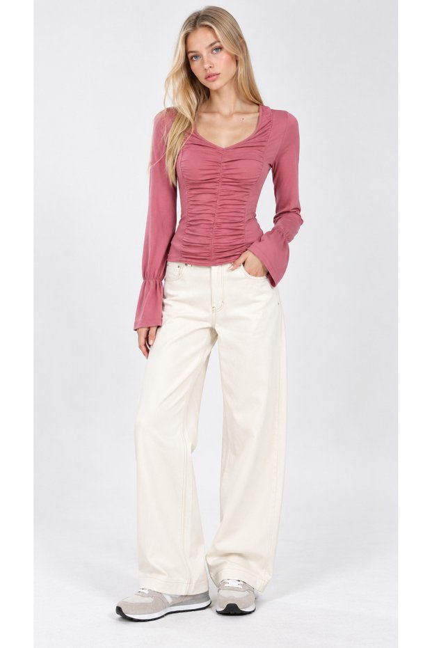 V-Neck Gather Detailed Blouse