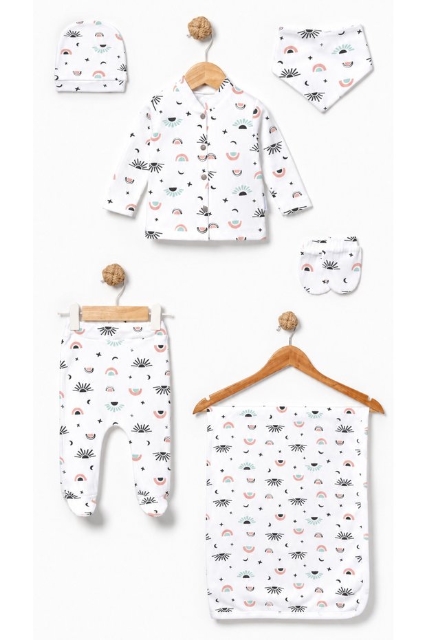 100% Cotton Baby Rainbow Patterned Hospital Discharge Set of 6 for Newborns
