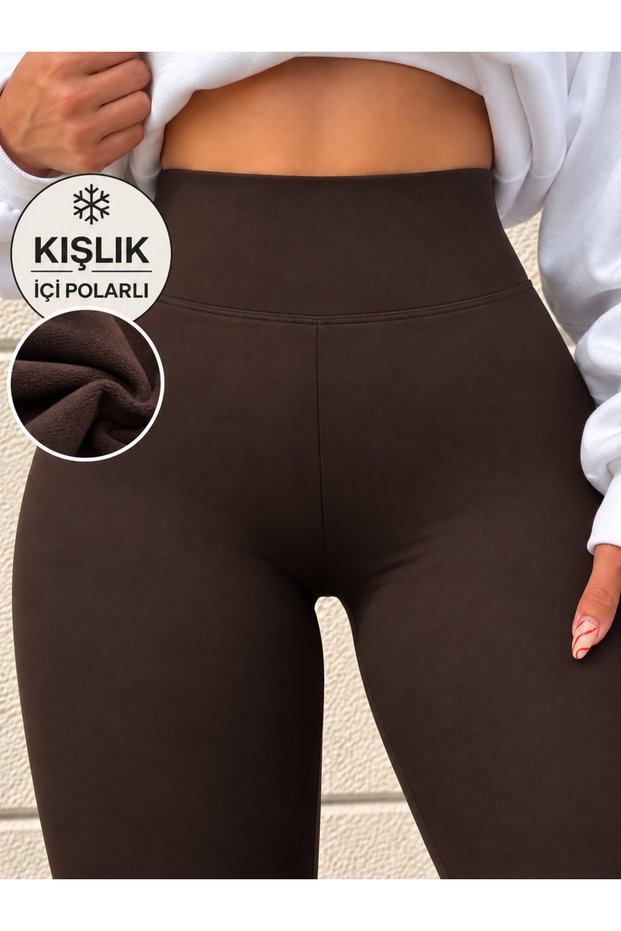 Women's Brown Winter Fleece Inside High Waist Gathering Corset Interlock Steel Knitted Leggings