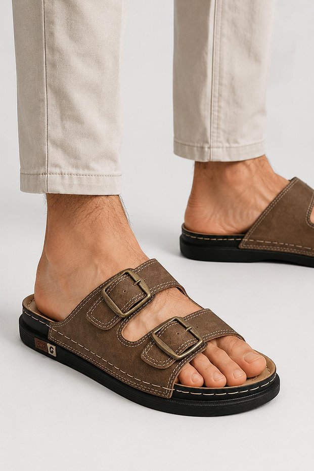 12Gnc Full Orthopedic Daily Men's Slippers Flexible Bottom Sole Double Buckle Men's Slippers