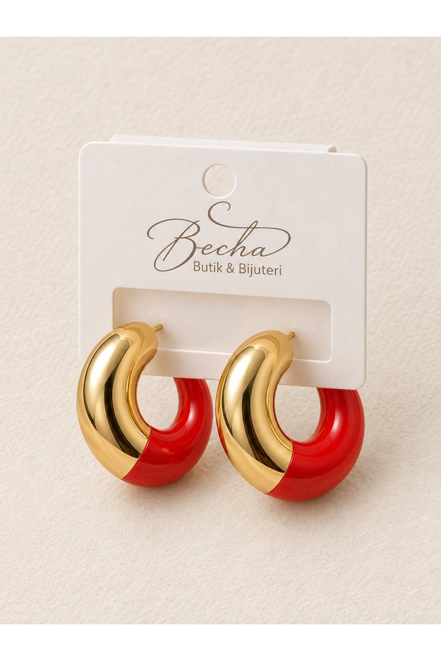 Colorful Enamel Gold Detailed Hoop Steel Earrings