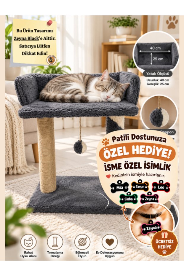 Cat Scratching Post with Plush Texture, Soft 2-Tier Bed and Play Area, Cat Bed and Cat House