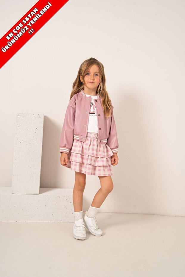 Baby Girl Leather Jacket and College Skirt Set