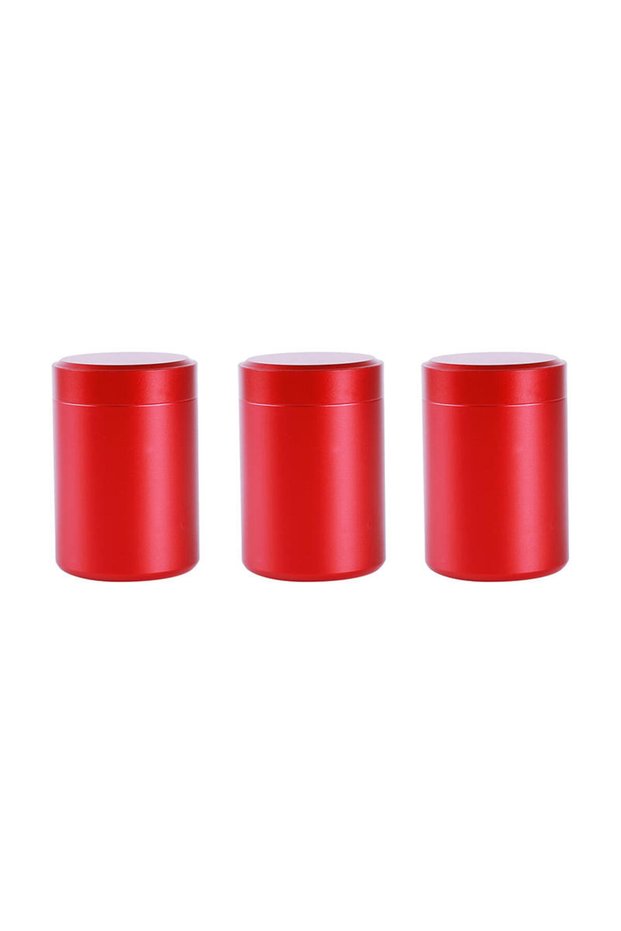 red 3pcs Portable Metal Stash Jar for Herb Tobacco Airtight Smell Proof Waterproof Storage Container