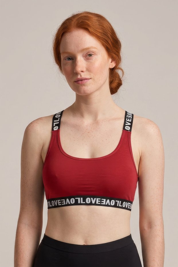 Red Elastic Cross Strap Sports Bra