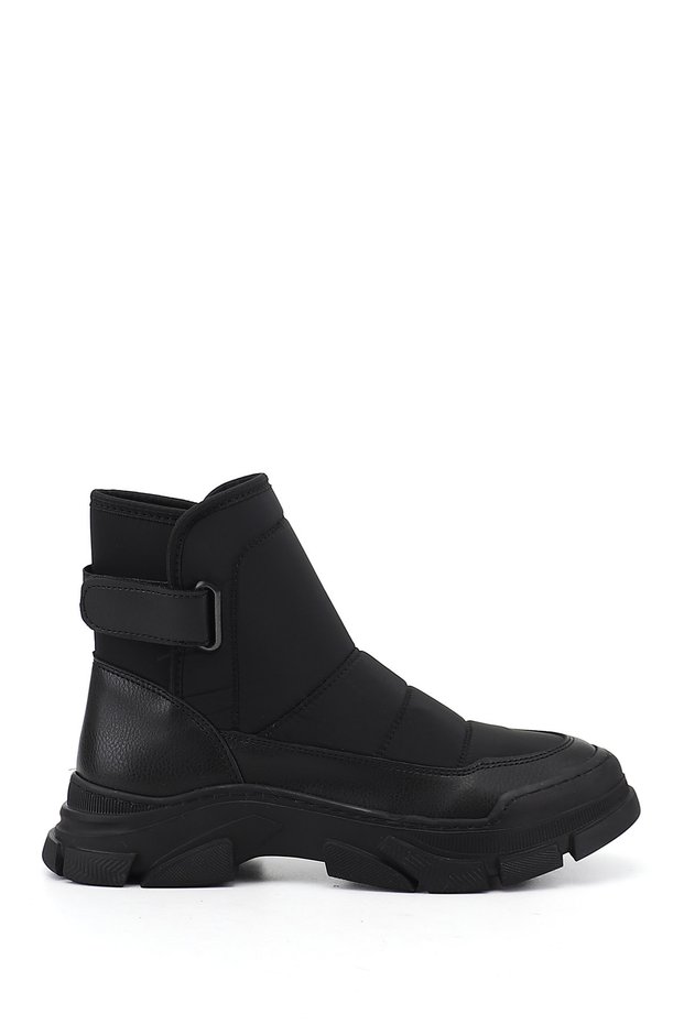 Women's Black Velcro Elastic Thick Soled Boots