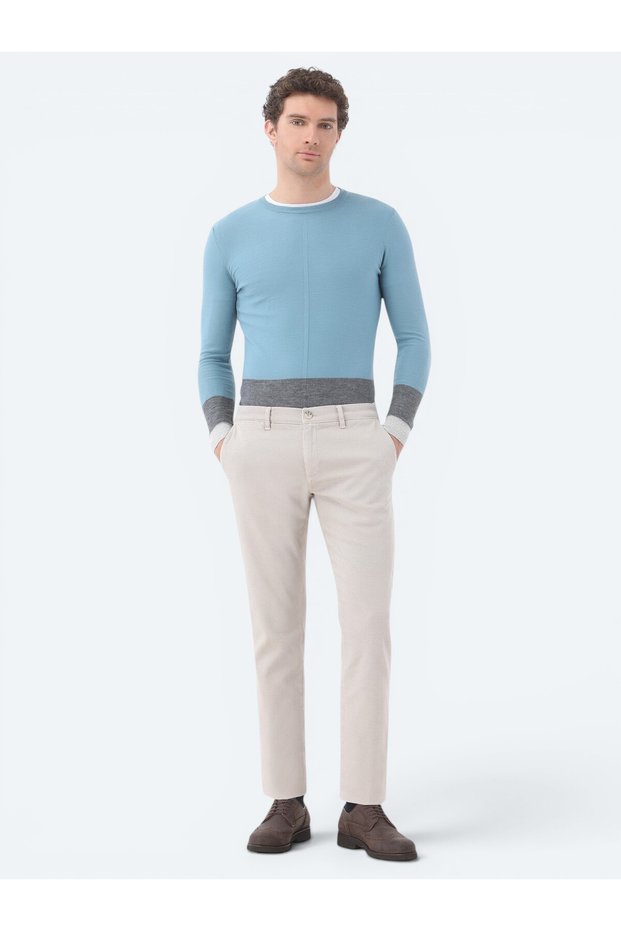 Light Mink Woven Slim Fit Smart Casual Cotton Blend Trousers