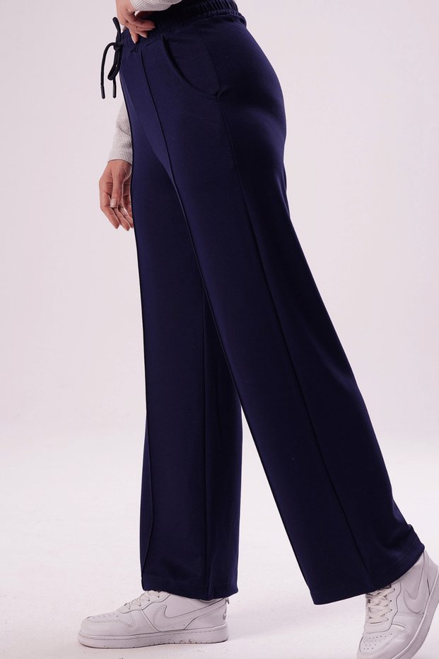 Navy Blue Modal 0Ysh0 Fabric, Wide-Leg Premium Sweatpants