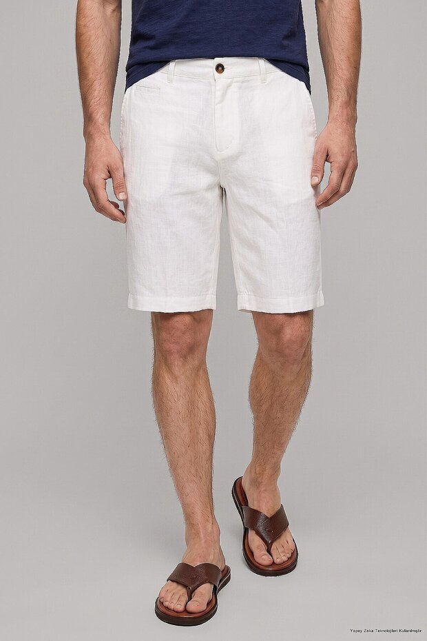 Remparts White 100% Linen Bermuda Shorts