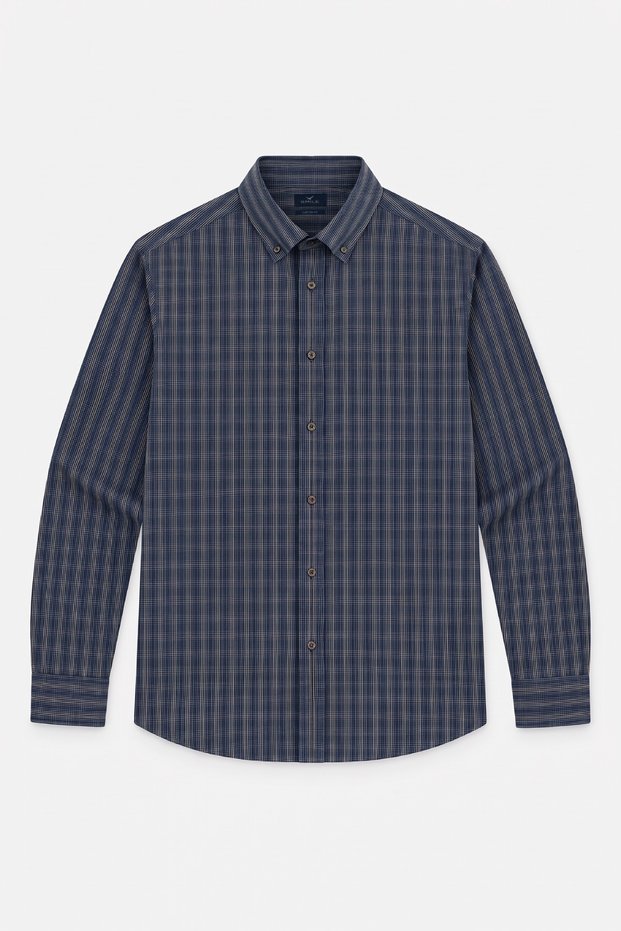 Tungna Navy Blue 100% Cotton Patterned Shirt