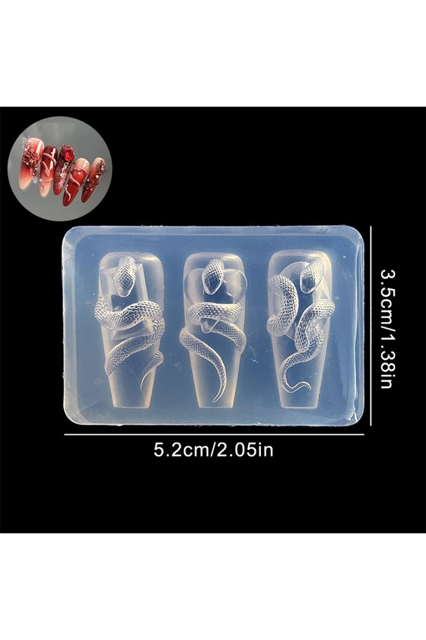 N2 1/3 Pcs 3D Snake Nail Silicone Carving Mold DIY Decoration Art Beauty Charm Template UV Gel Manic
