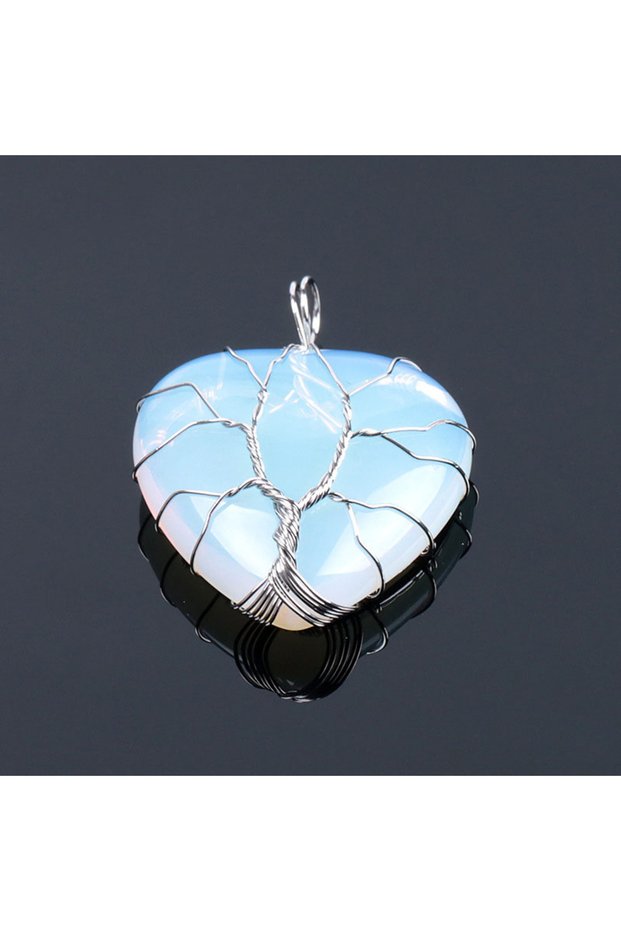 Opal Natural Stone Tree of Life Wire Wrapped Love Heart Necklace Pendant Natural Stone Tiger Eye Pin
