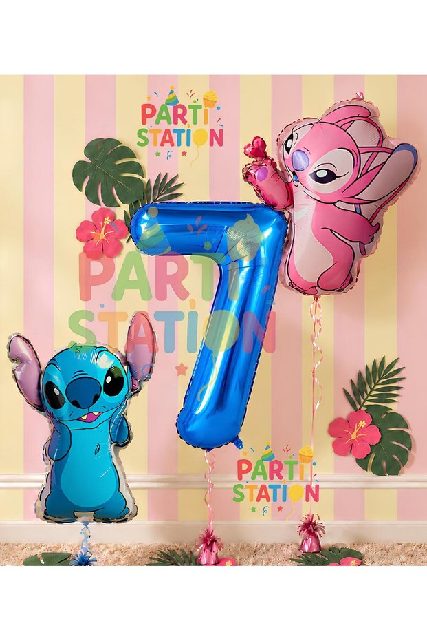 Lilo Stitch and Angel Balloon Set 7 Years Old 3 Piece Navy Blue Number Balloon Birthday Party Set