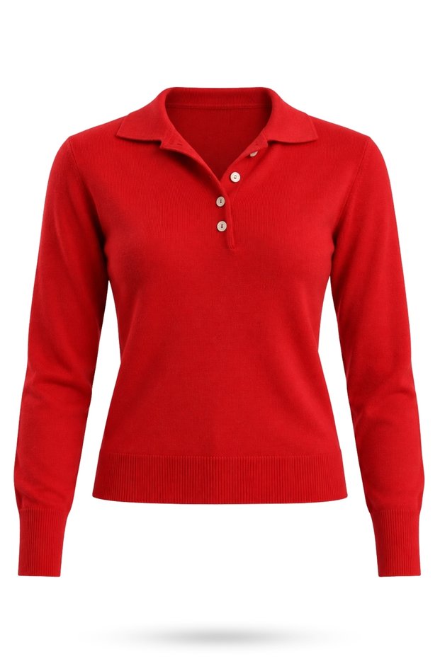 Red Polo Collar Lyocell Yarn Knitwear 6207