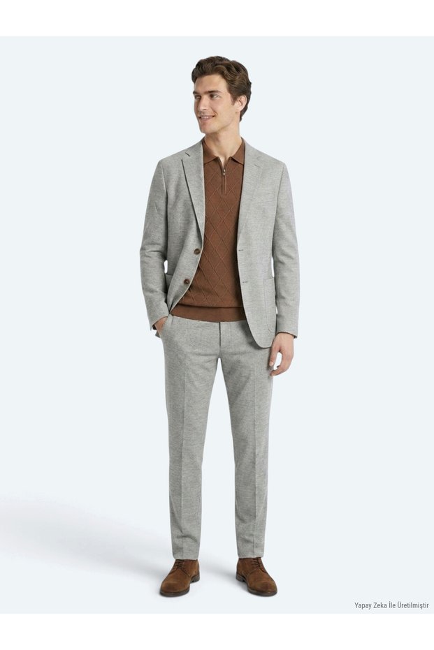 Mink Patterned Regular Fit Wool Blend Suit