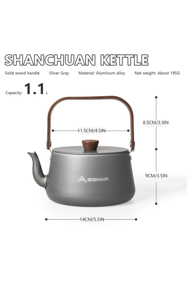 1.1L BISINNA 1.1L Camping Water Kettle Lightweight Portable Aluminum Alloy Teapot Outdoor Tourism Pi