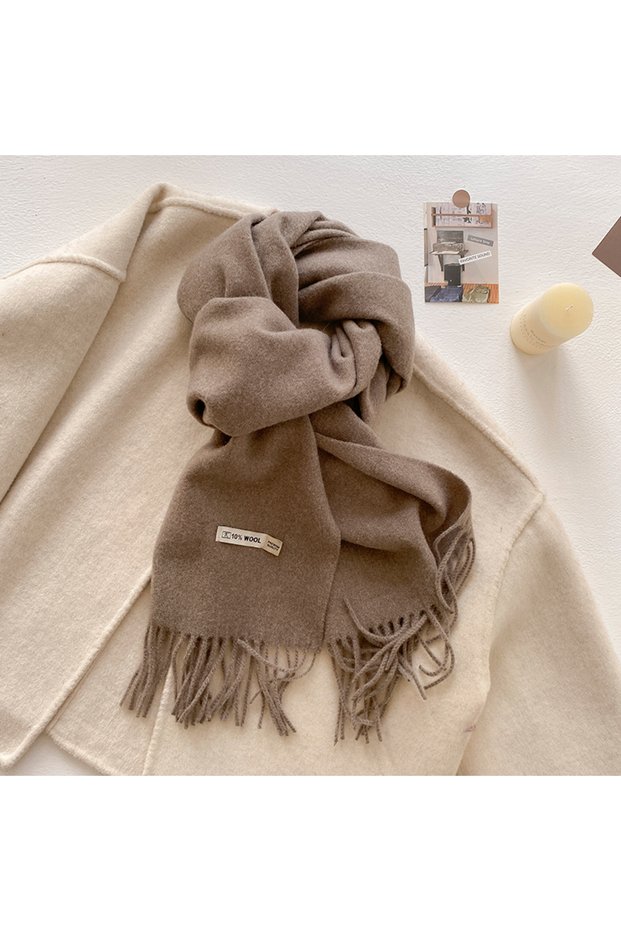 light brown 2025 New Women's Winter Wool Scarf - Long Warm Cashmere-Like Solid Pashmina Shawl Wrap H