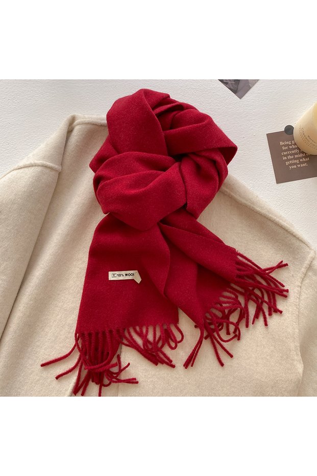 wine red 2025 New Women's Winter Wool Scarf - Long Warm Cashmere-Like Solid Pashmina Shawl Wrap Hija
