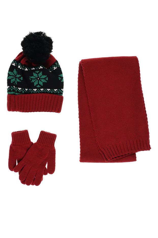 Unisex Children's Red Scarf Beanie Gloves Set