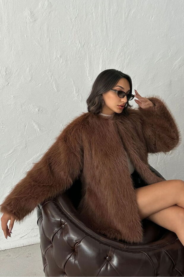 Faux Fur Jacket - Brown | F1608