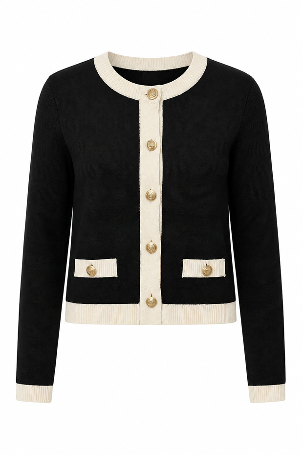 Gold Buttoned Ornamental Pocket Cardigan
