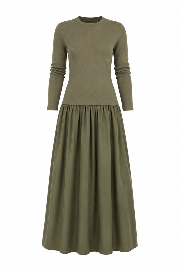 Poplin Dress with Knitwear on Top