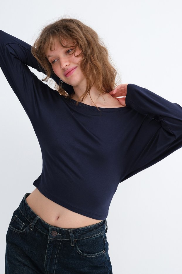 Boat Neck Long Sleeve Blouse P1843