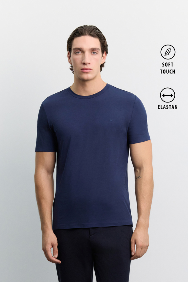 Men's Navy Blue Crew Neck Soft Touch Basic Regular Fit T-Shirt A62Y1037