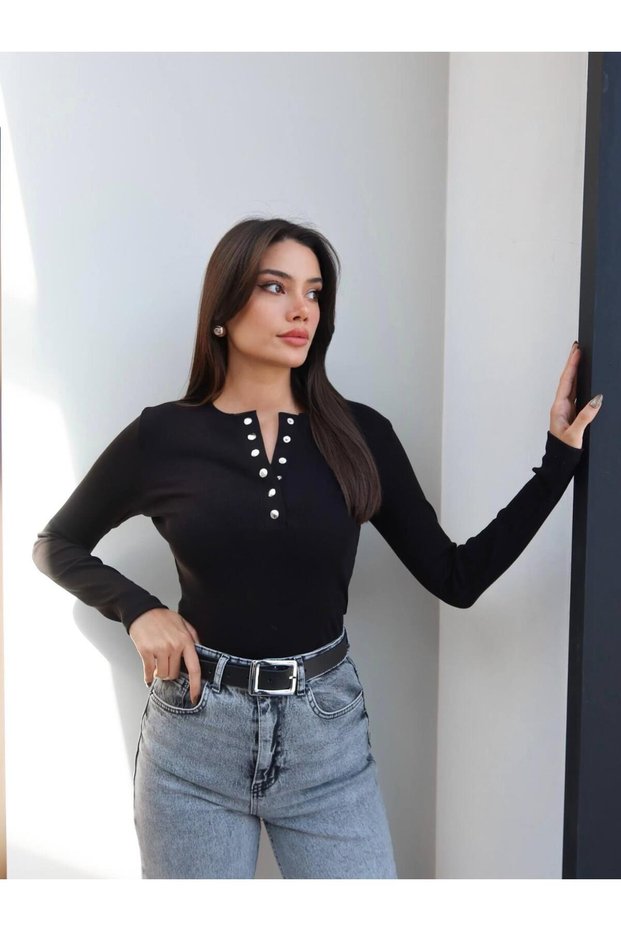 Fitil Pattern Snap Button Blouse
