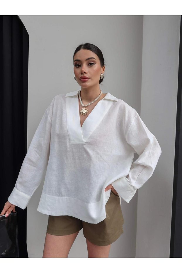 V-Neck Linen Flowy Shirt
