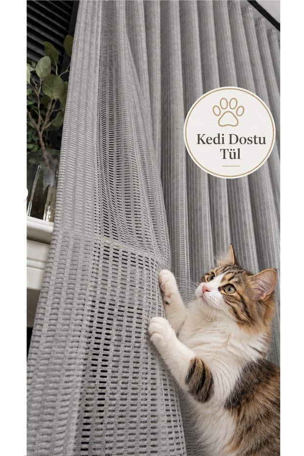 Kamara Mesh Tulle Curtain | Gray | 1X2.5 Normal Pile | Cat-Friendly Drapey Structure | Modern Living Room Curtain