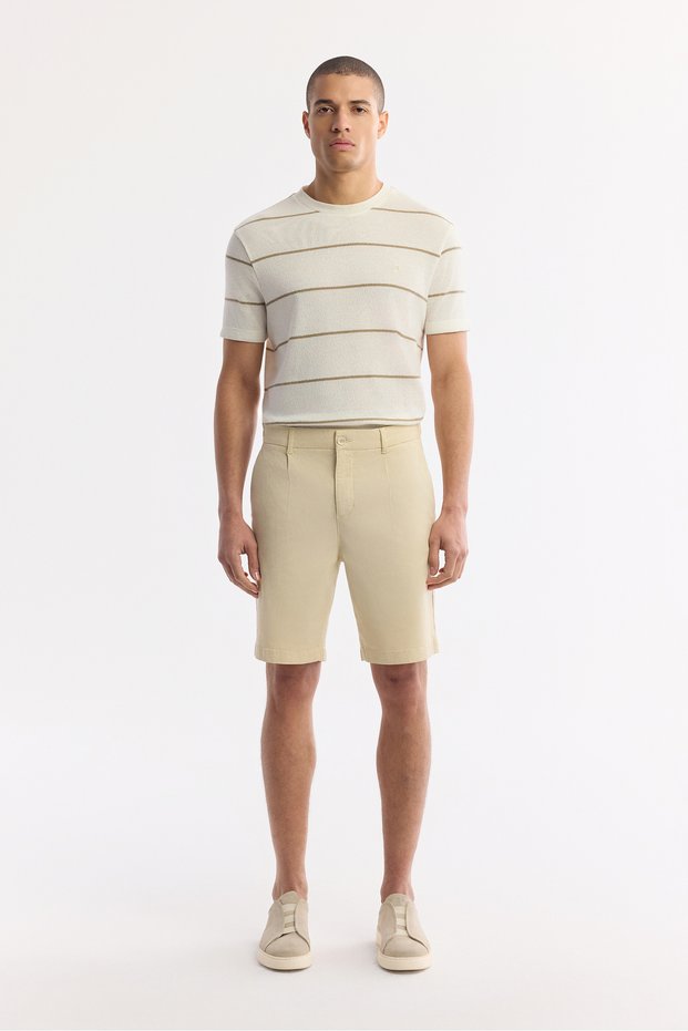 Men's Beige Classic Waist Cotton Bi-Stretch Relaxed Fit Shorts A51Y3727