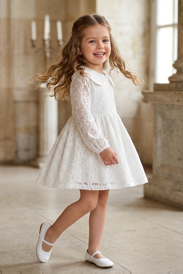 Baby Girl Dress Girls' Dress Birthday Party Wedding Dress Long Sleeve Lined Ruched Baby Giyi