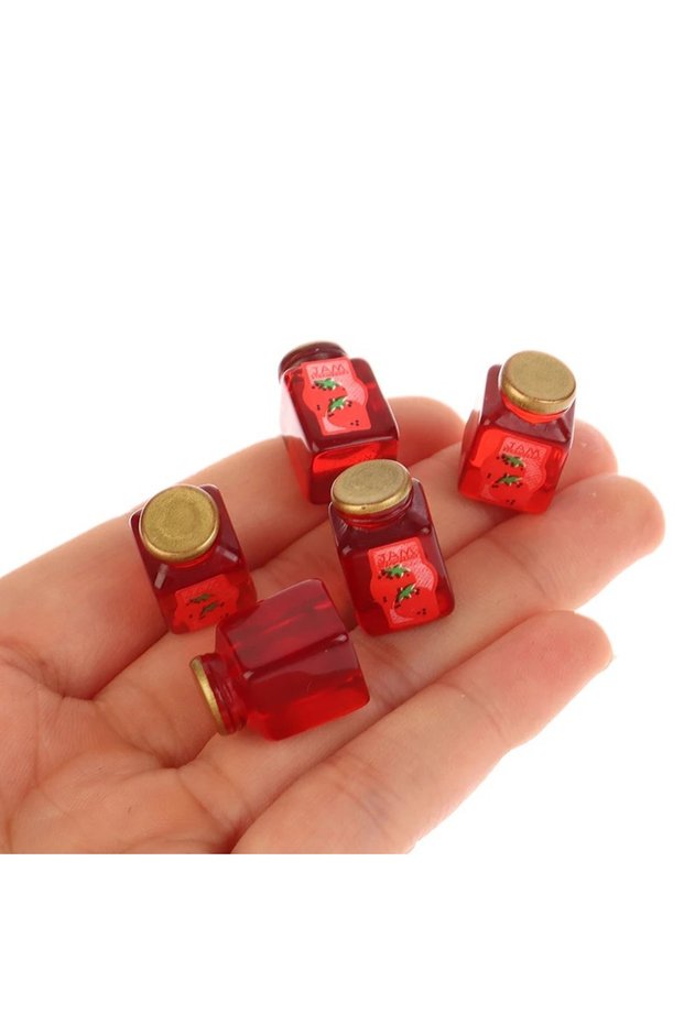 10pcs 1/12 Dollhouse Strawberry Sauce Jam Jar Dollhouse Miniature Kitchen Food Accessories Dolls Hou